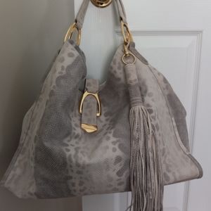 G.I.L.I. Special Edition Large Italian Leather Stirrup Hobo Bag in Snow Leopard
